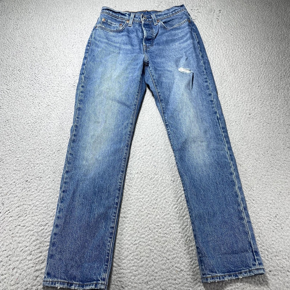 Levis 501xx Jeans Womens 26x30 Blue Wash‎ High Rise Straight Distressed Denim